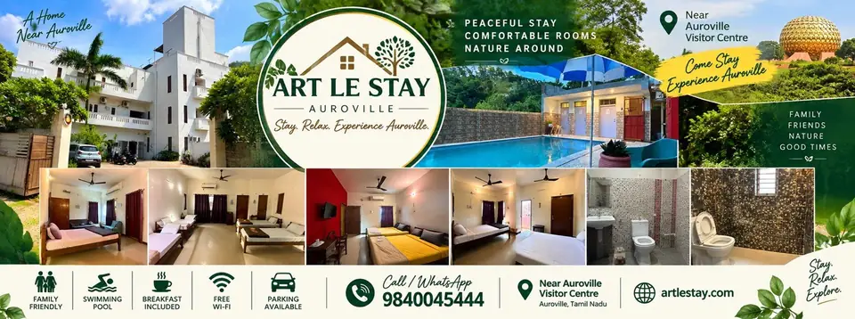 Blissful Haven courtyard and swimming pool, Auroville